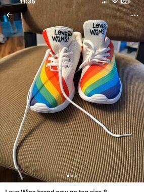Love Wins Rainbow Sneakers for Women — White with Multicolor Stripes